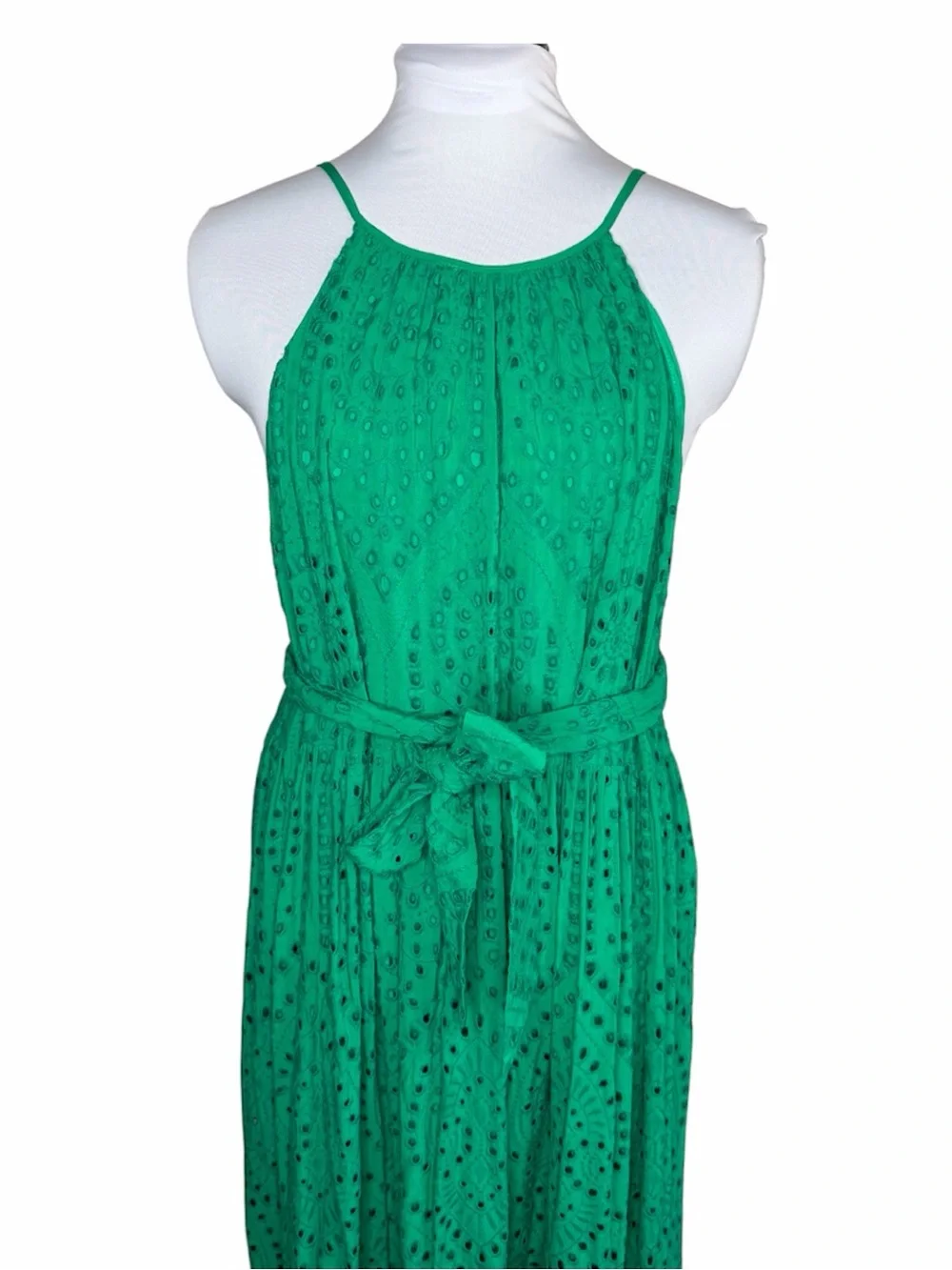 NWT Antonio Melani River Eyelet Maxi Dress Size 10 Apple Green Tropical Palms - Picture 3 of 7
